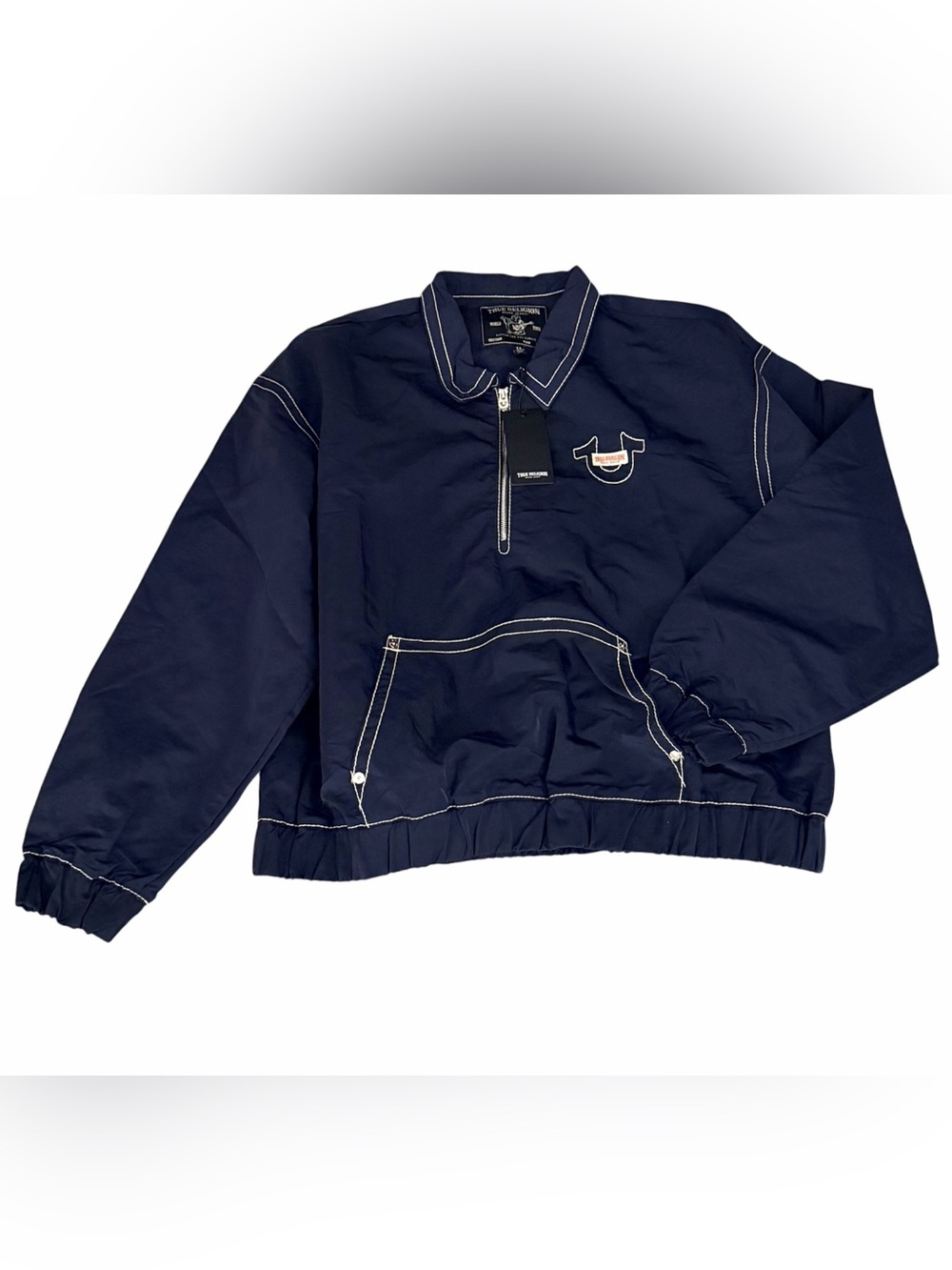 True Religion Indigo Blue Nylon Popover Jacket in Size 2XL